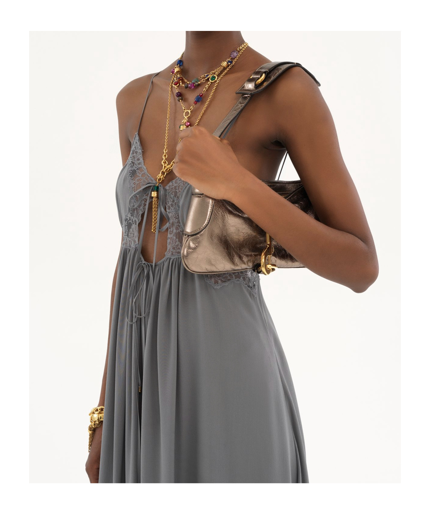 Chloé Sac Porté Épaule Kerala 25 En Cuir Métallisé Femme Gris Taille Onesize 100% Cuir De Veau In Nude
