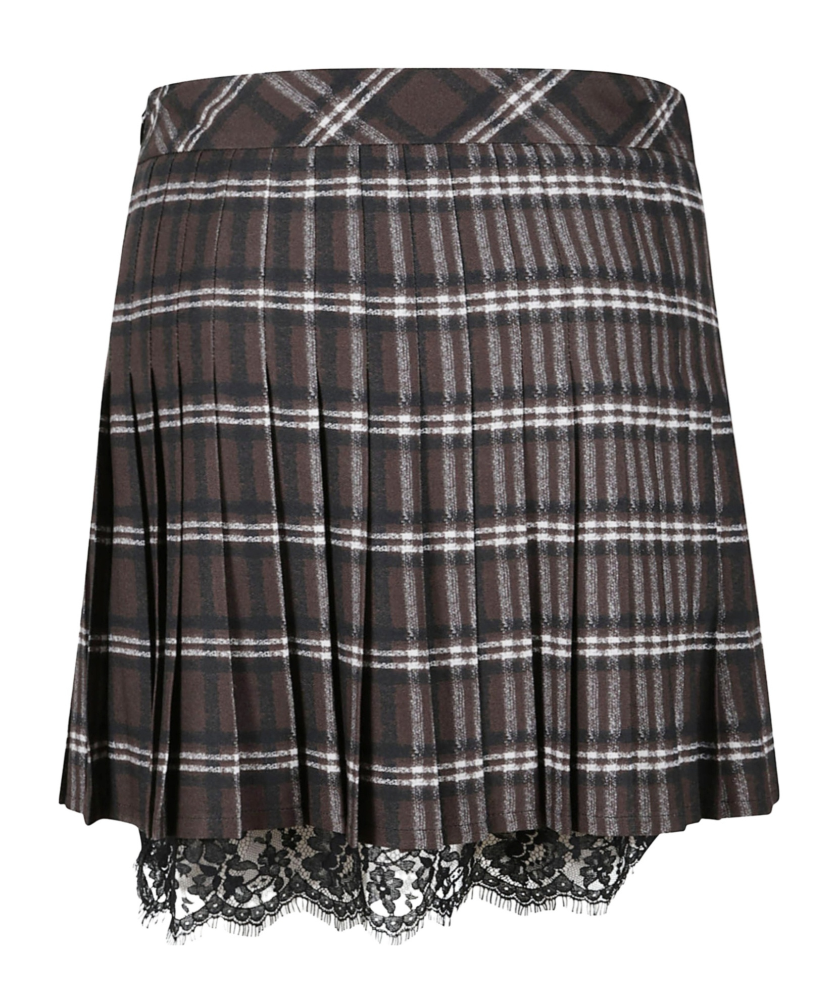 Ermanno Firenze Brown Plaid Mini Skirt With Pleated Detailing In Brown