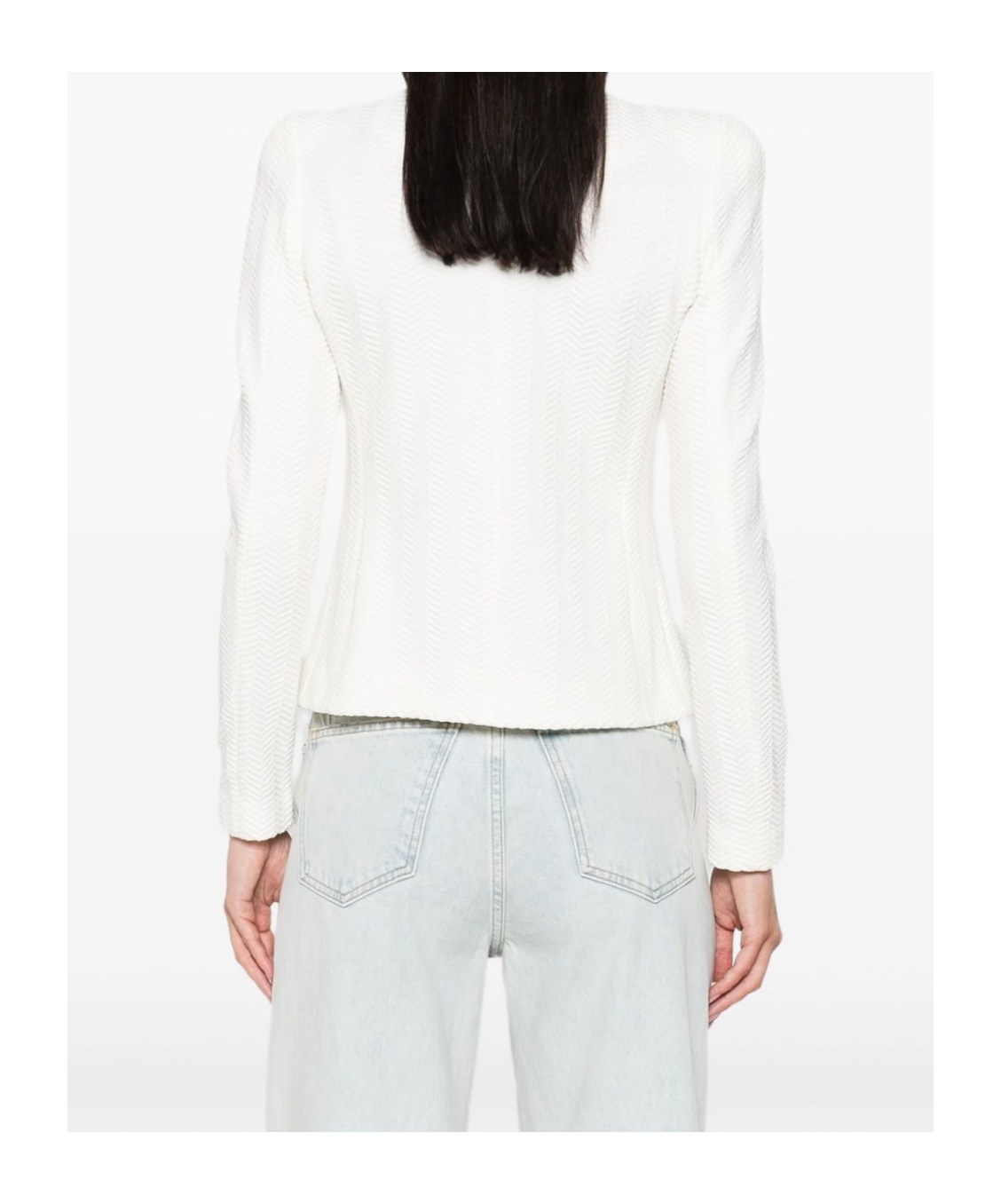 Emporio Armani Herringbone-pattern Zip-up Jacket In White