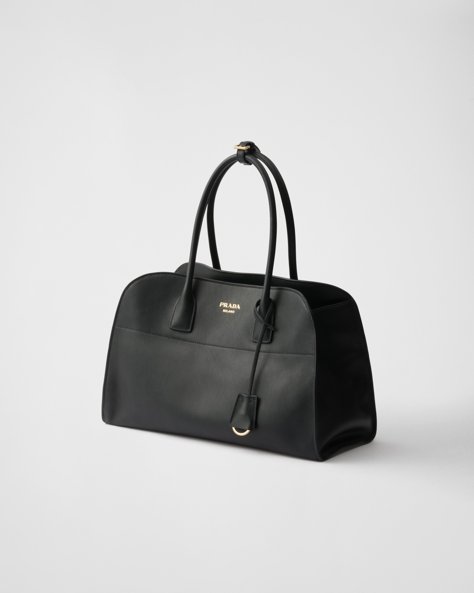 Prada Large Leather Tote Bag In Black