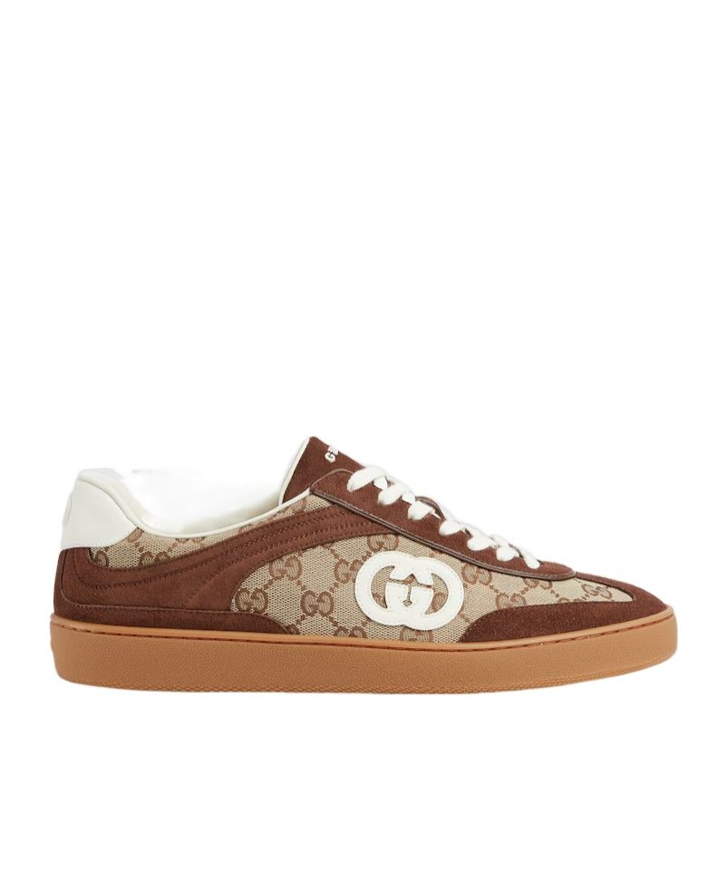 Gucci Men G75 Low-top Supreme Gg Fabric And Suede Sneakers In Brown