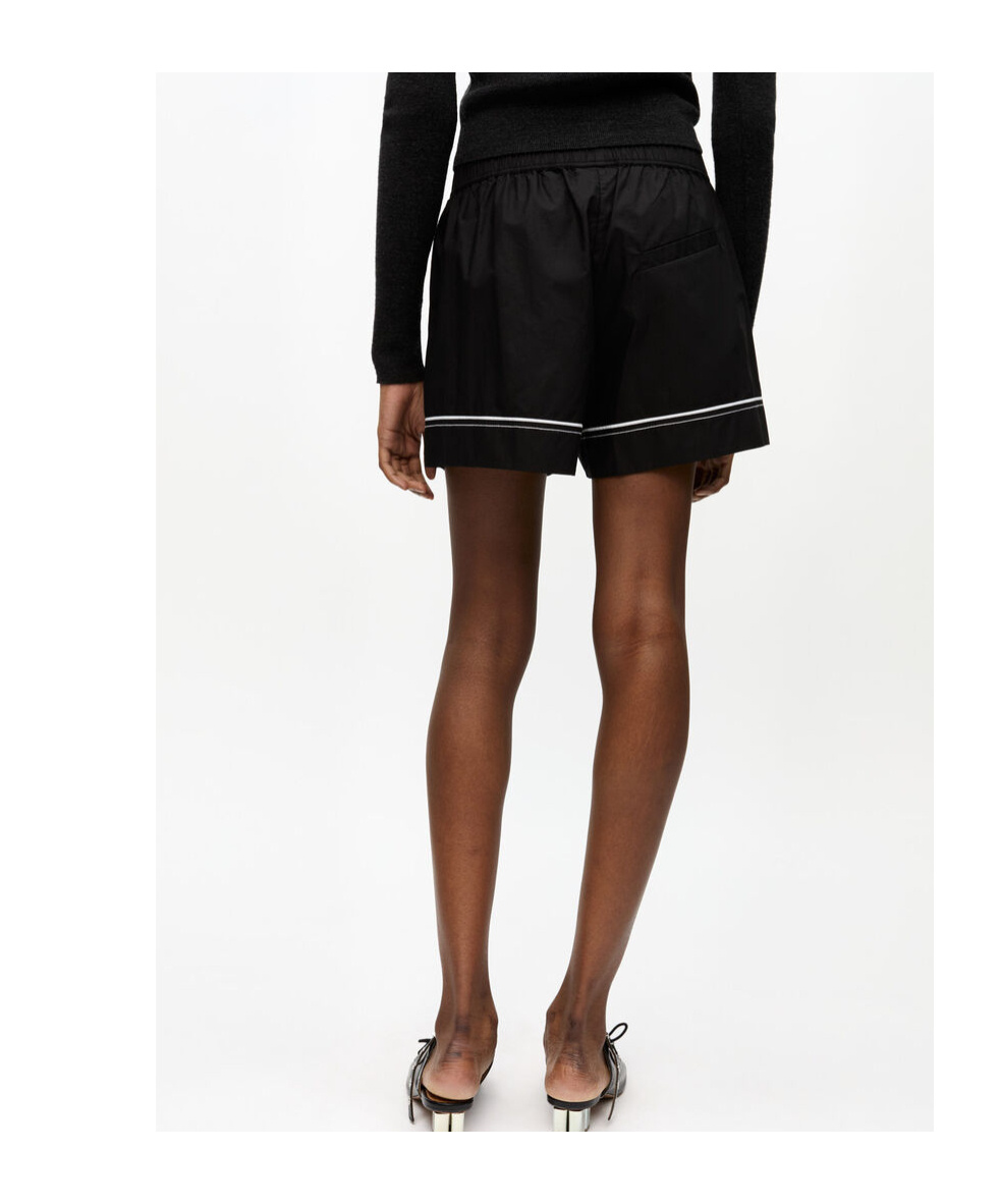 Ganni Cotton Poplin Elasticated Shorts In Black