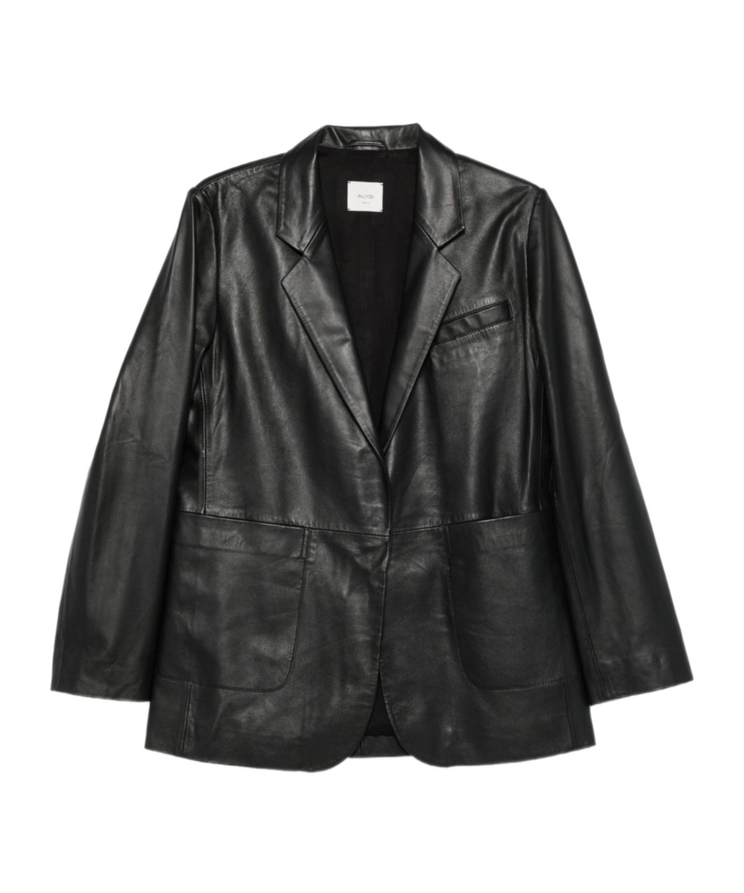 Alysi Notched Lapel Leather Jacket In Black