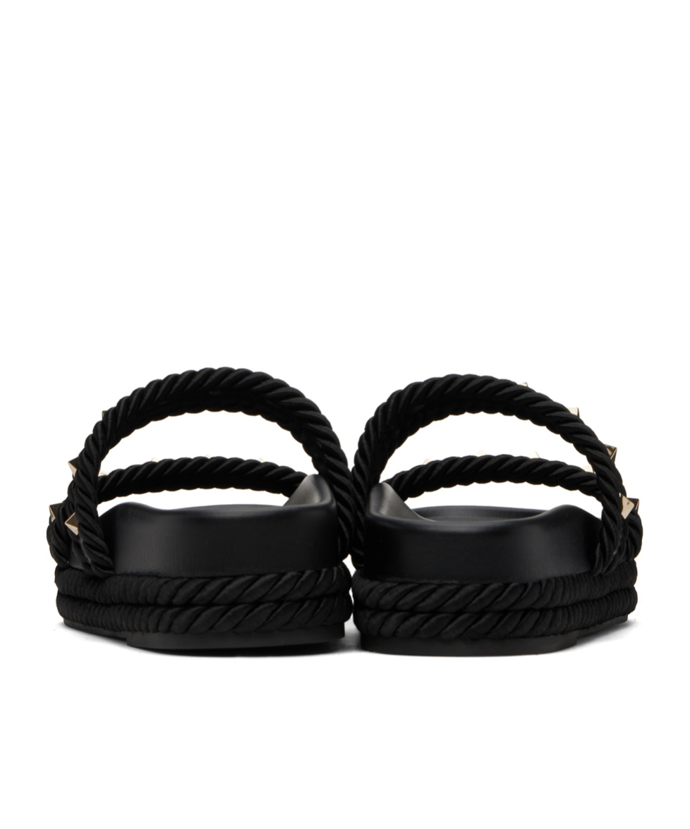 Valentino Womens Black Rockstud Leather Espadrille Sandals In Black