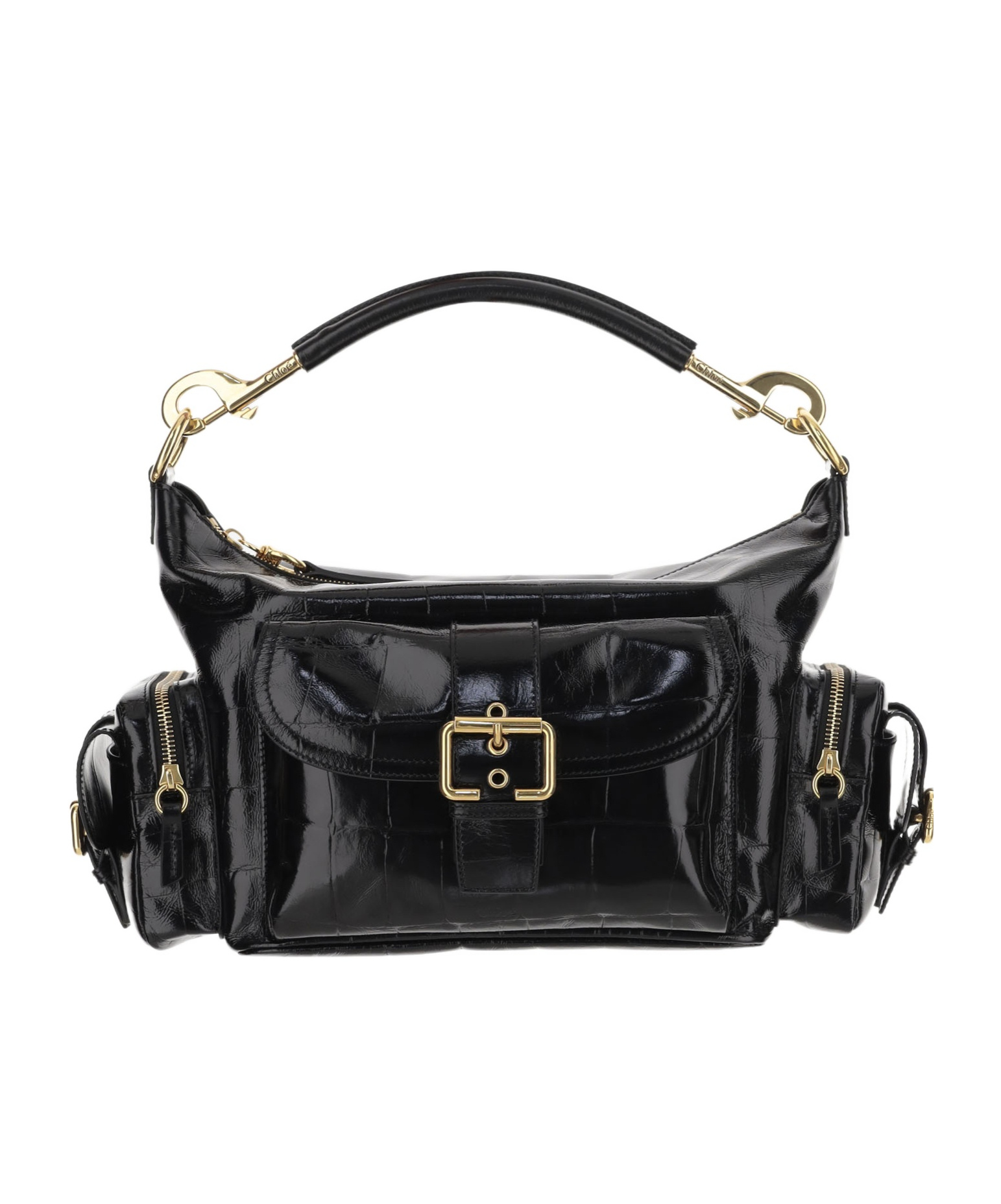 Chloé Shiny Leather Camera Bag In Black