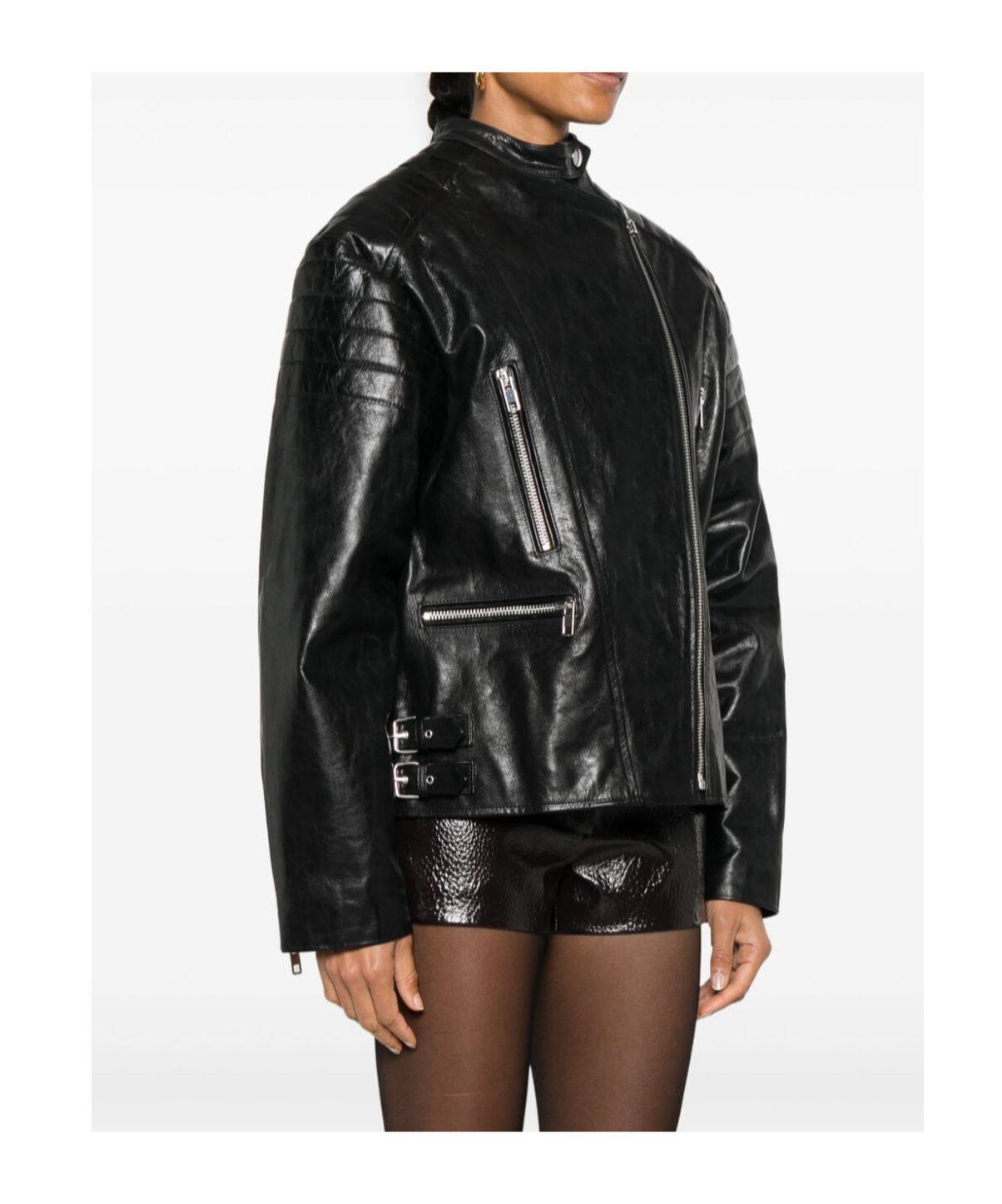 Twinset Twin-set Leather-like Biker Jacket In Black
