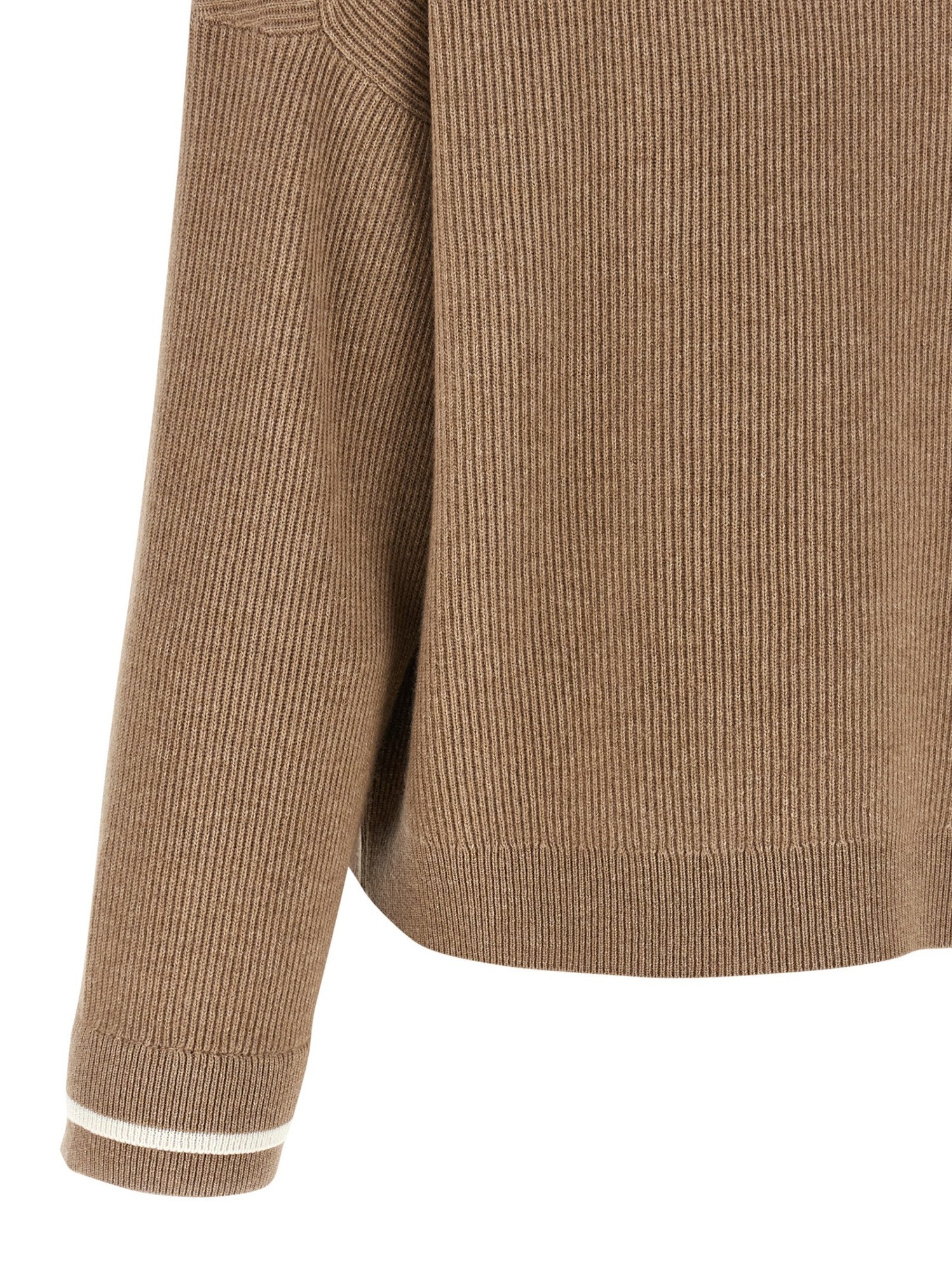 Brunello Cucinelli Ribbed Mock Neck Sweater With Contrast Trim In Multi