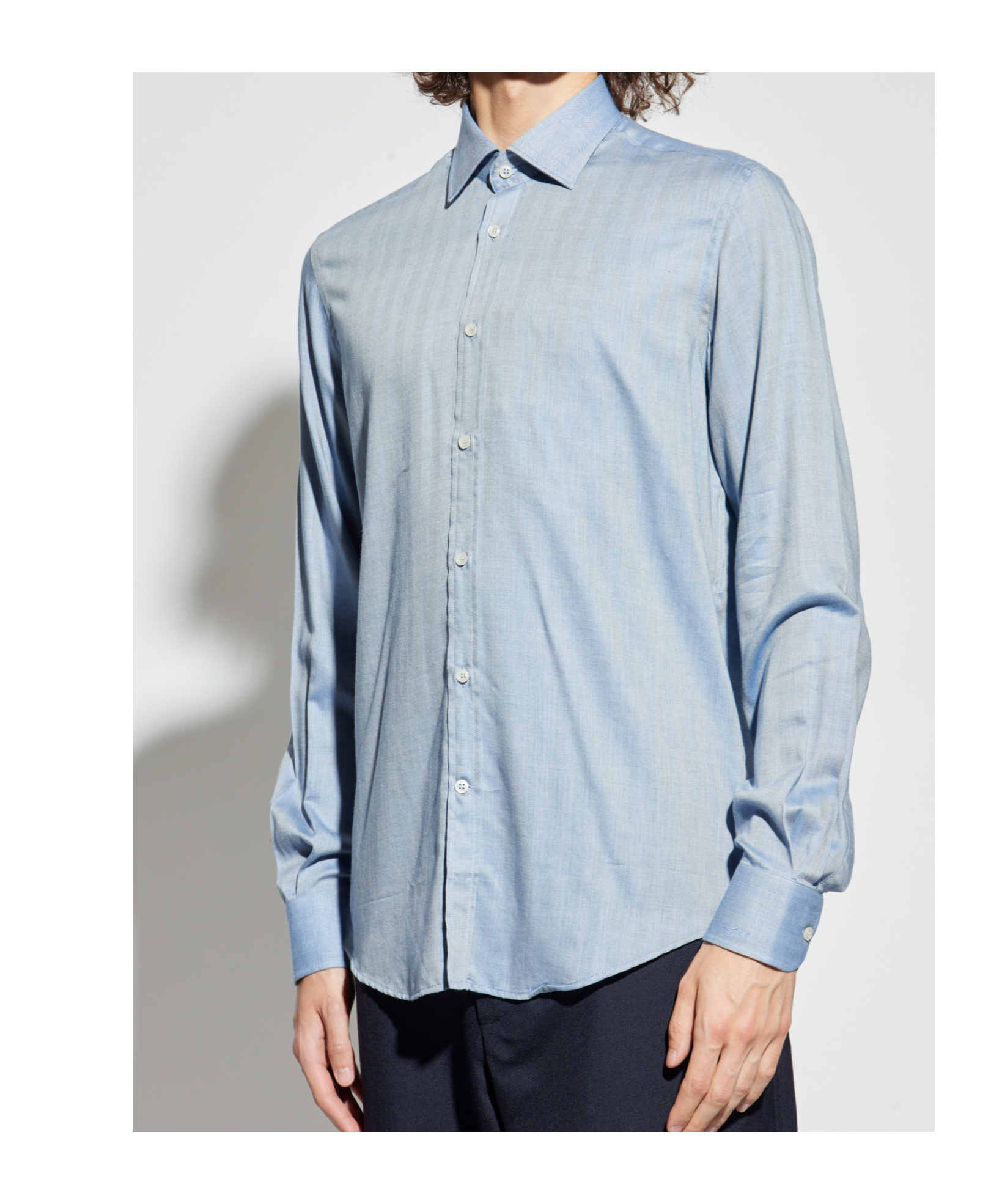Paul & Shark Herringbone Cotton Shirt In Blue
