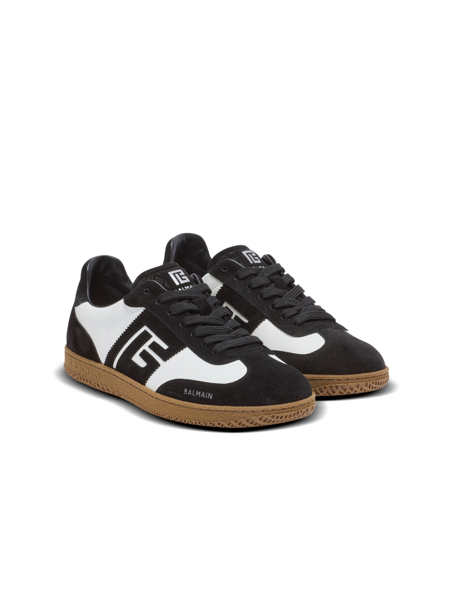 Balmain Swan Trainers In Calfskin And Suede In Black