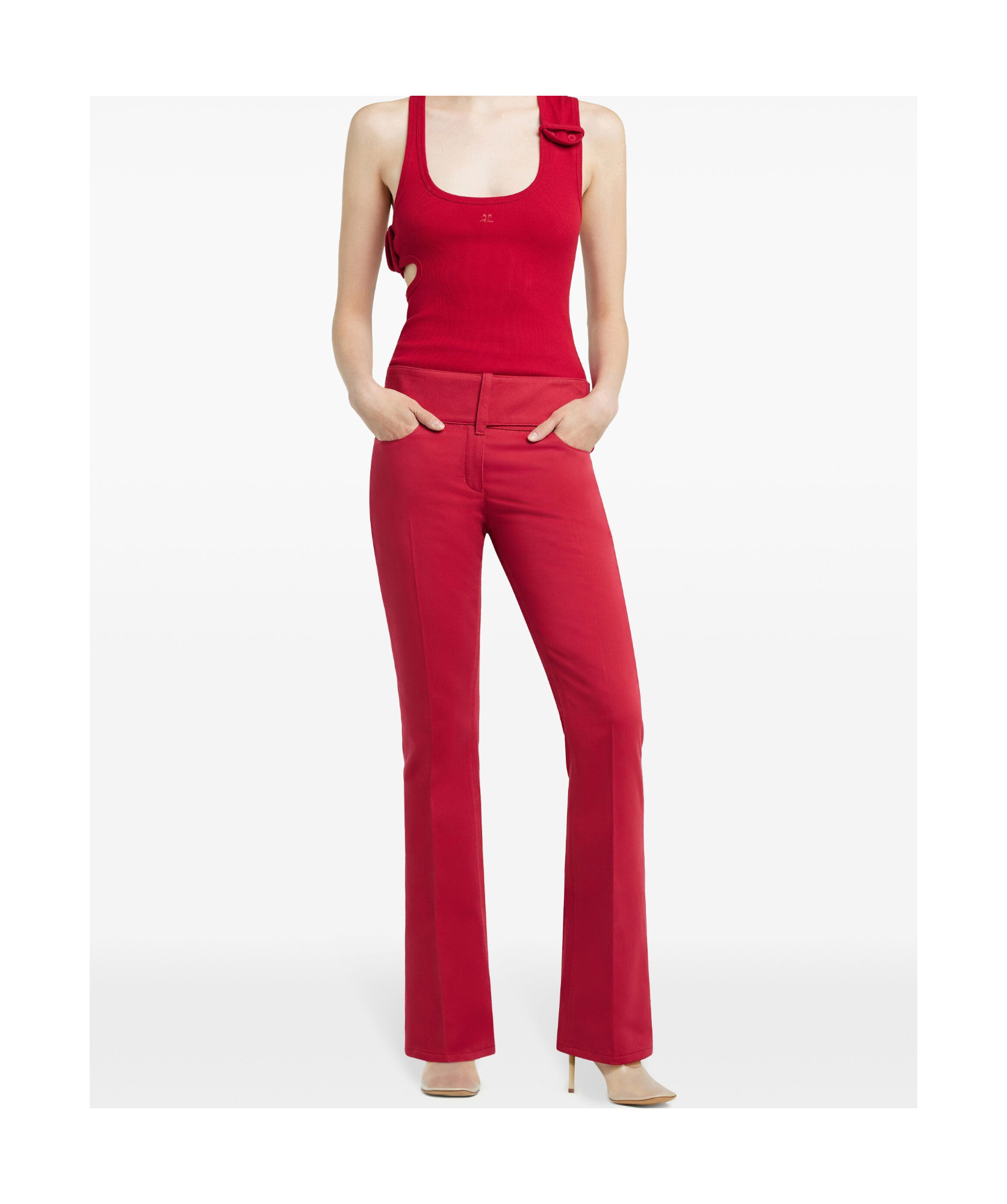 Courrèges Trousers Flared Leg Belted Waist In Red
