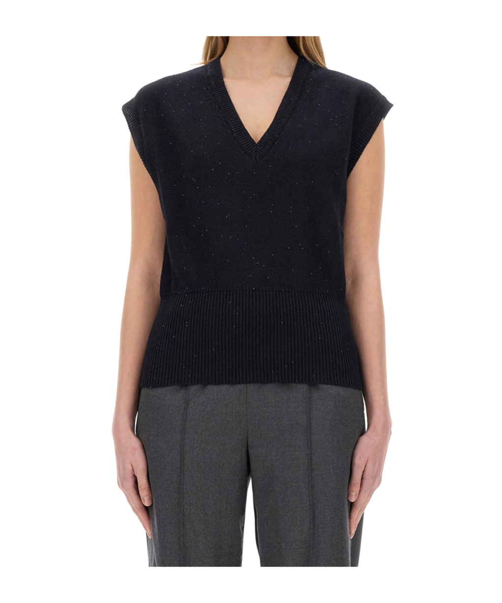 Shop Fabiana Filippi Cotton And Linen Vest With Sequins