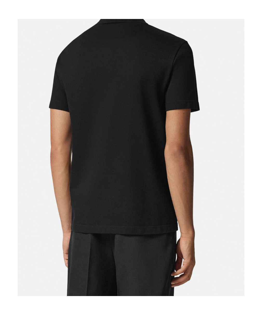 Versace Medusa Biggie Zip Polo T-shirt In Black