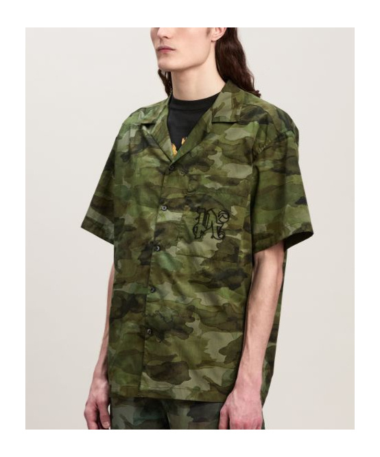 Palm Angels Camouflage Printed Short Sleeved Shirt In Green