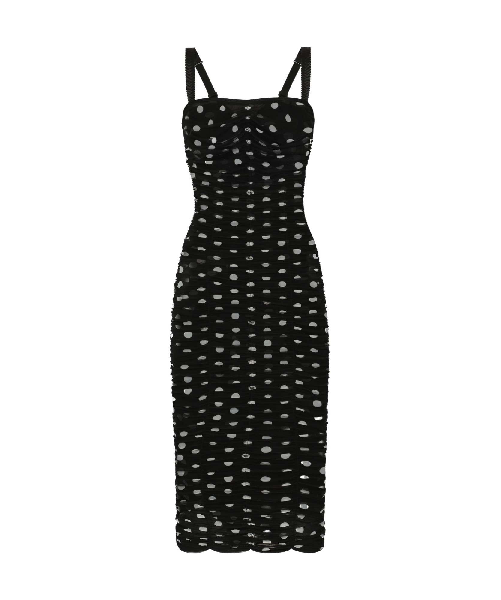 Shop Dolce & Gabbana Polka-dot Tulle Midi Dress In Black