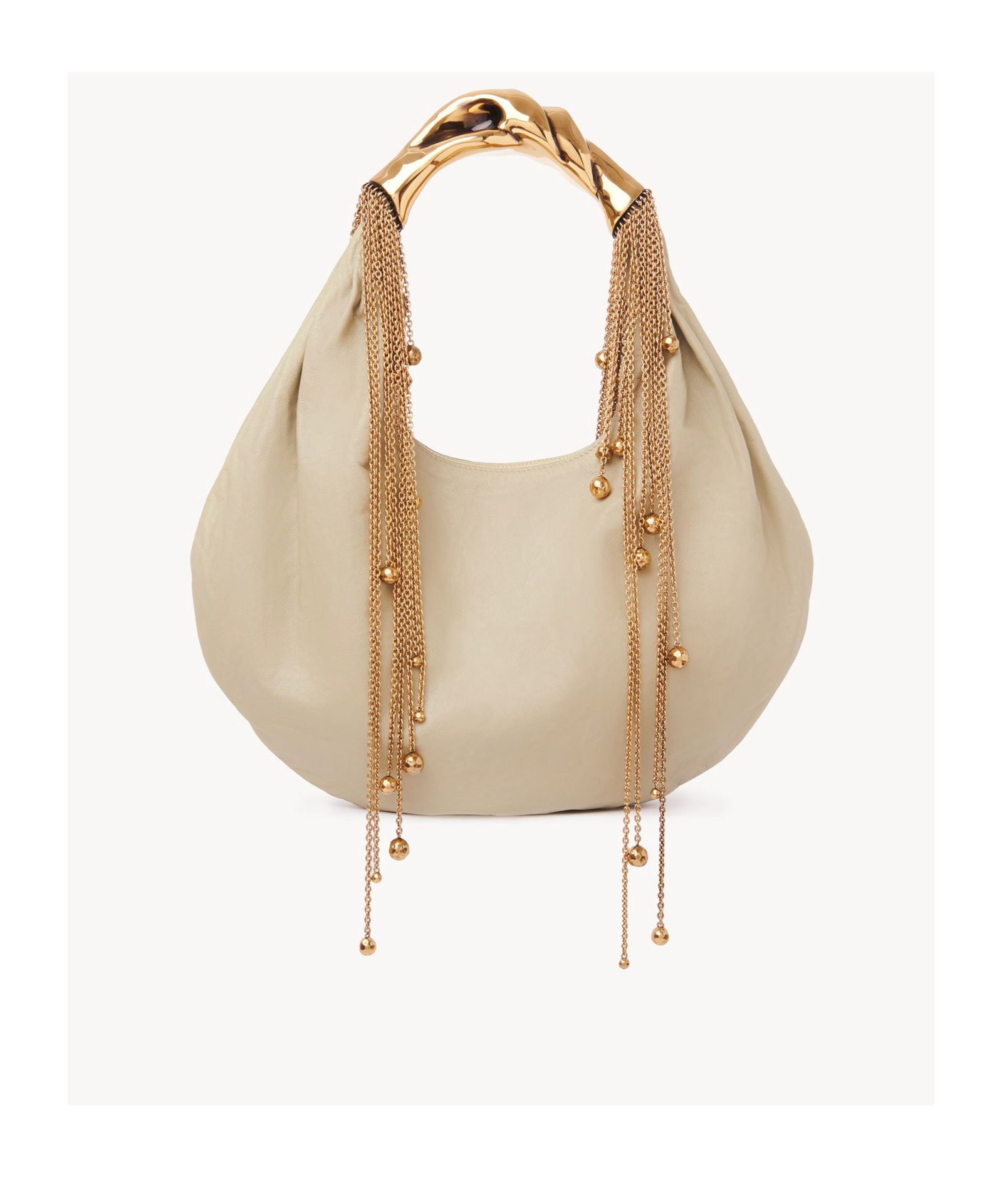 Chloé Twisted Shell Embellished Leather Tote In Nude