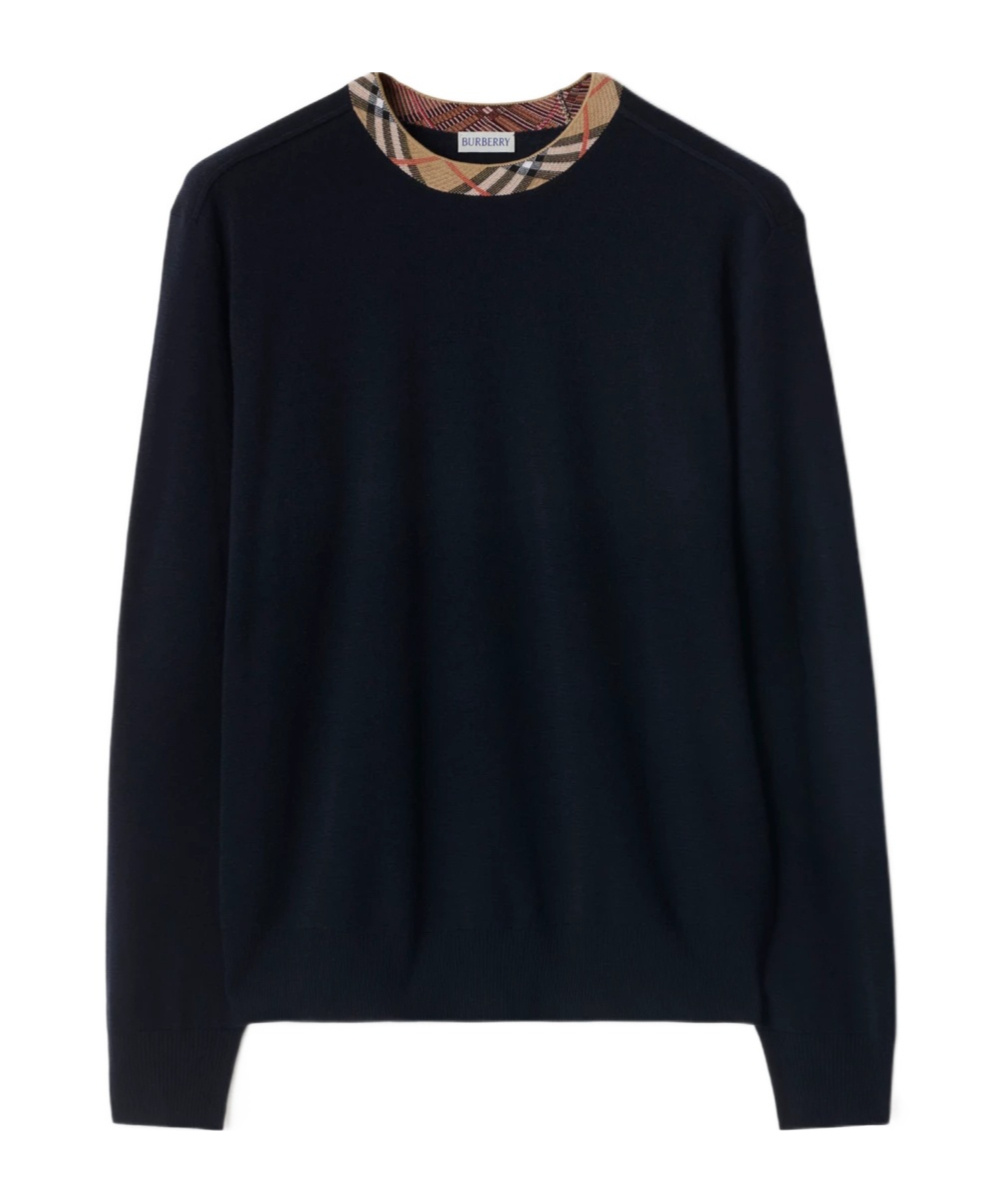Burberry Crew Neck Knitwear With Distinctive Patterned Collar