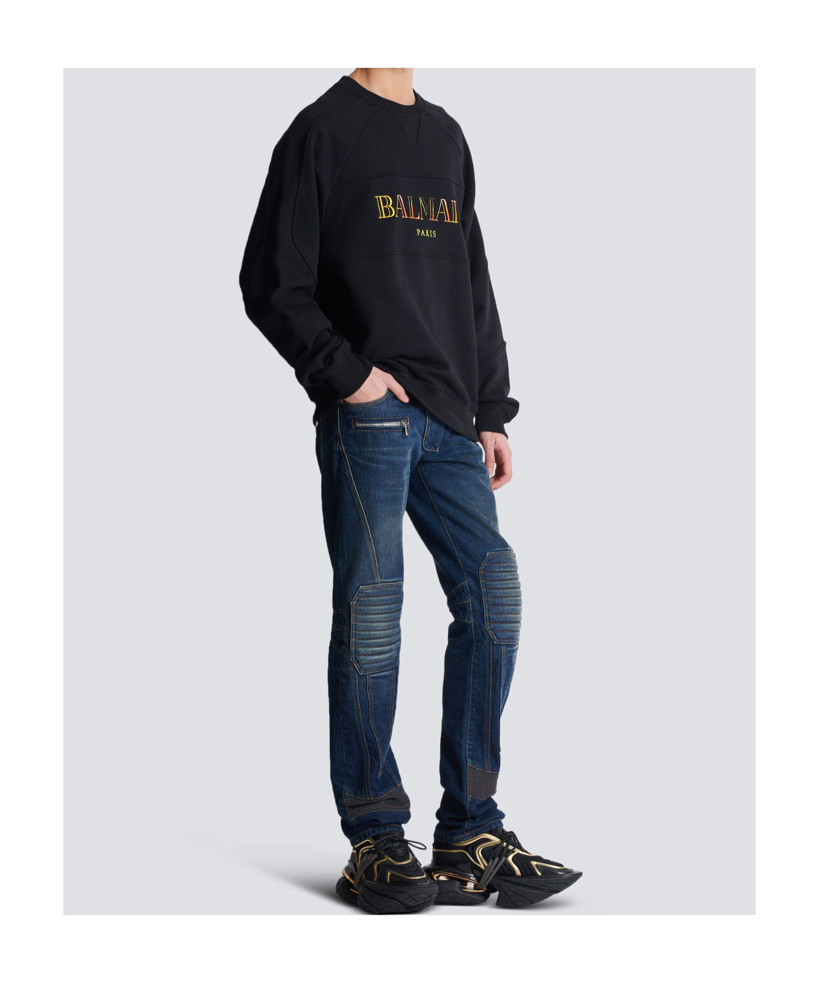Balmain Logo Cotton Sweatshirt In Black