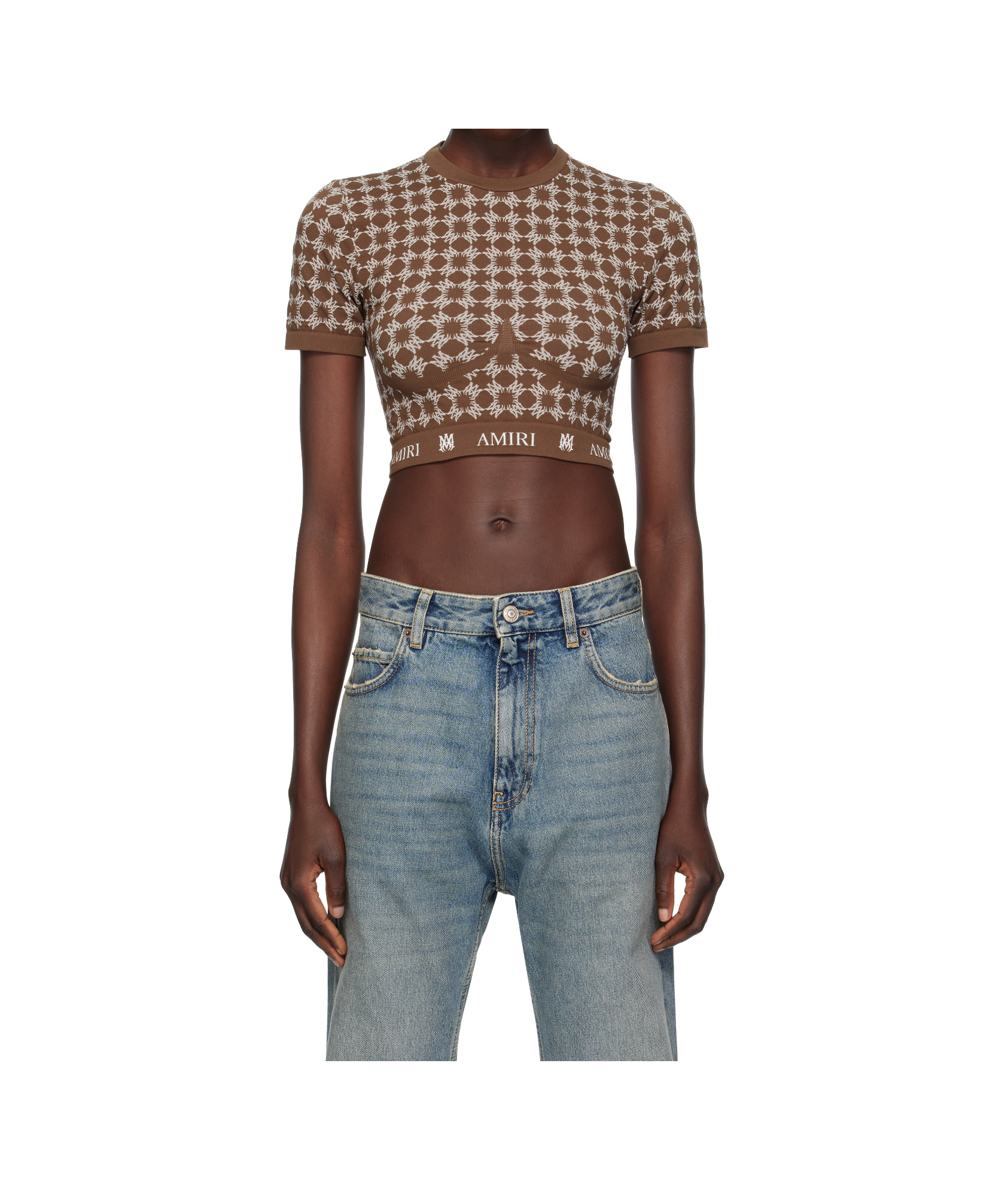 Amiri Ma Quad Seamless Short Sleeve Track Top In Brown