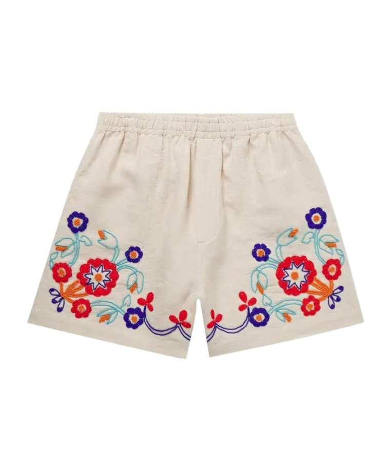 Bode Garden Party Straight-leg Bead-embellished Linen Shorts In White