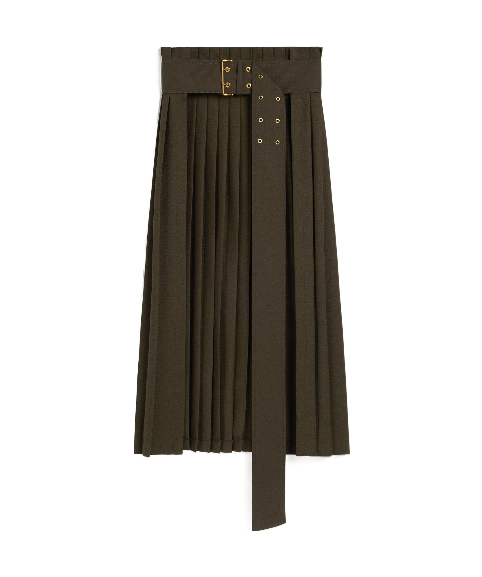 Ami Alexandre Mattiussi Green Wool Twill Belted Pleated Skirt Green In Black Olive