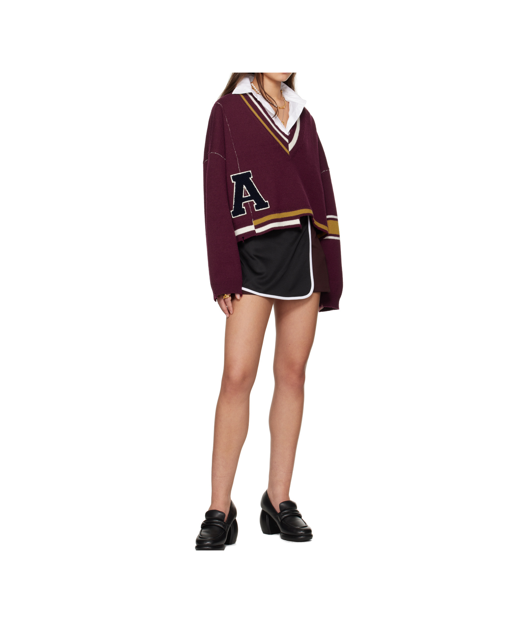 Ambush Back-pleated Track Miniskirt In Black