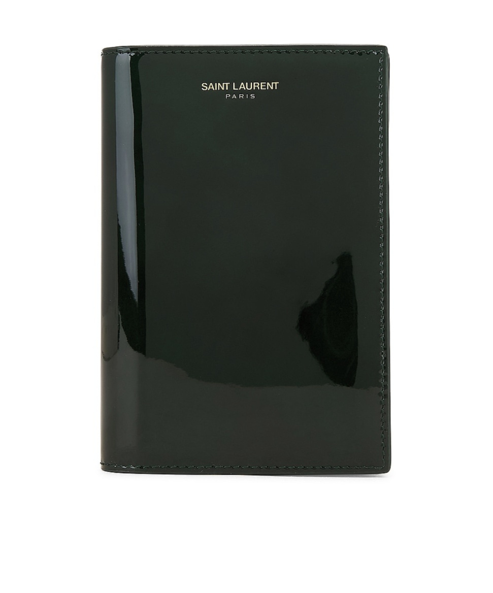 Saint Laurent Patent-leather Passport Holder In Green