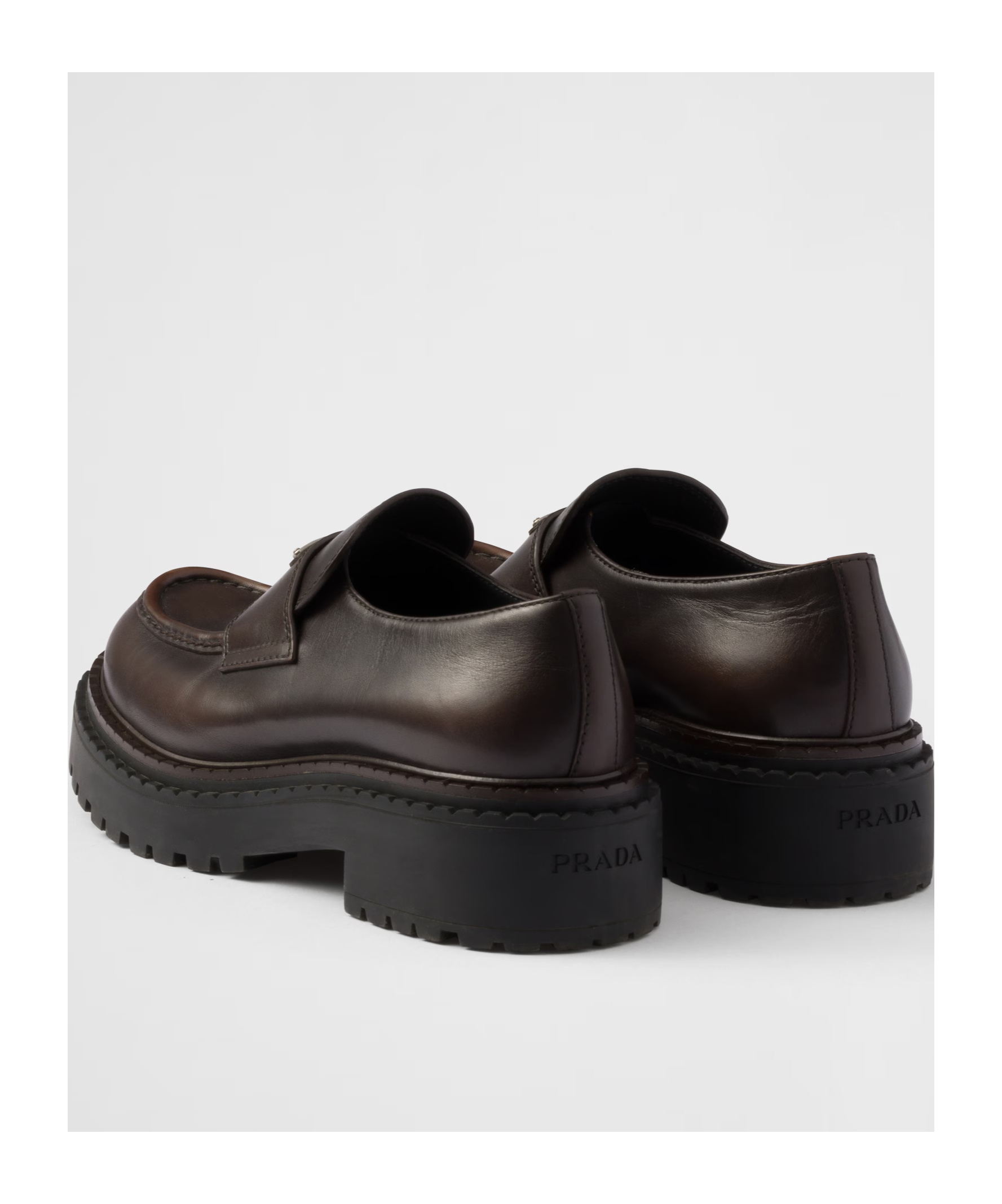 Prada Double Chocolate Platform Loafer In Brown