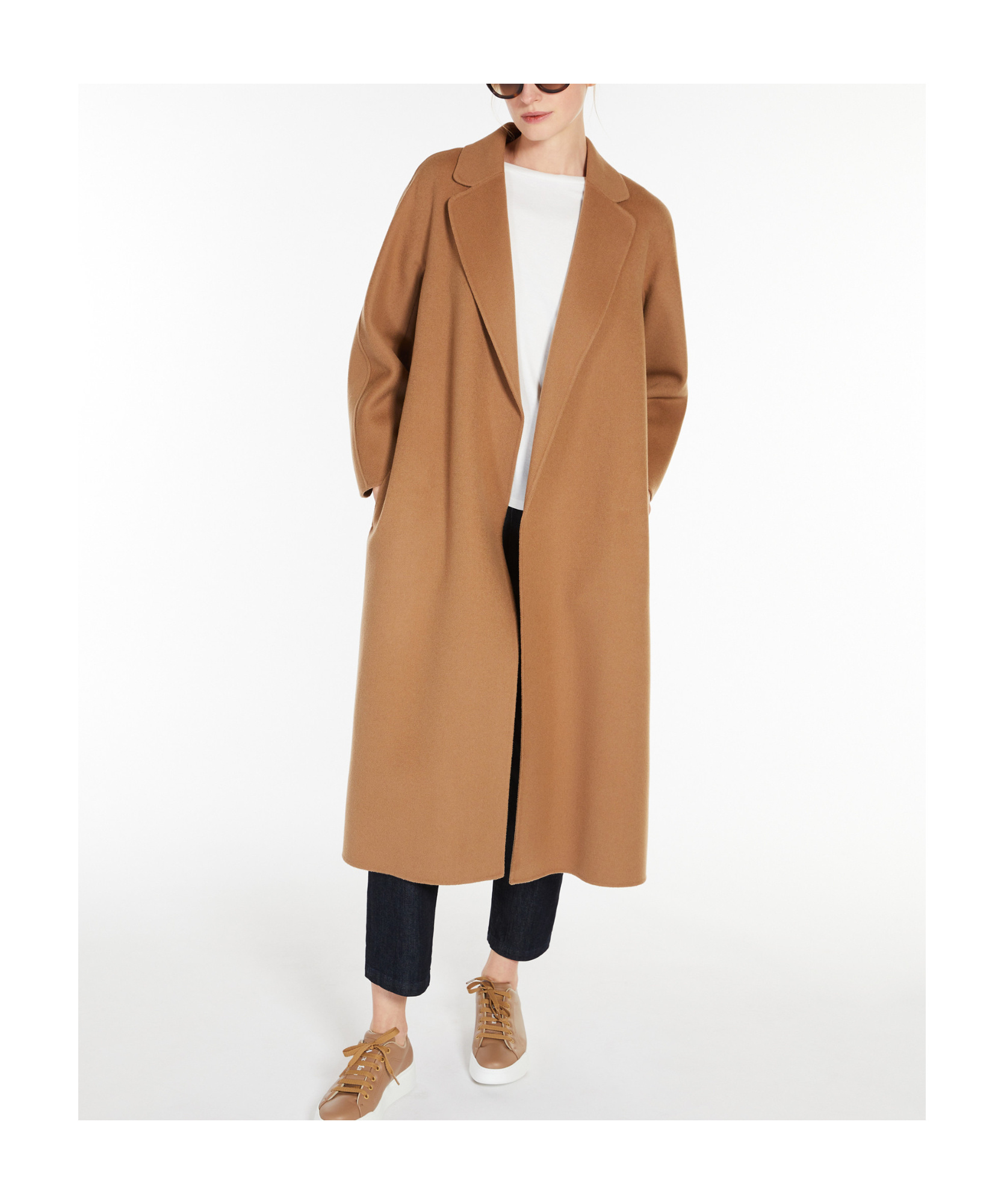 Shop Max Mara 's Belted Long-sleeved Coat In Brown