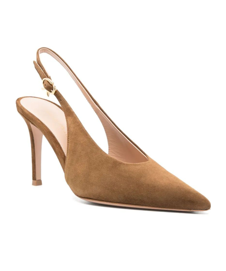 Gianvito Rossi Robbie Pointed Toe Slingback Pumps In Brown