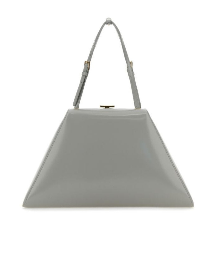 Prada Adjustable Leather Shoulder Bag With Tonal Handles In Cloud Ash