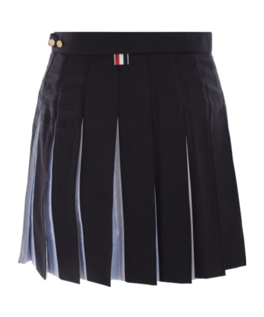 Thom Browne Pleated Two-tone Cotton And Wool Mini Skirt In Black