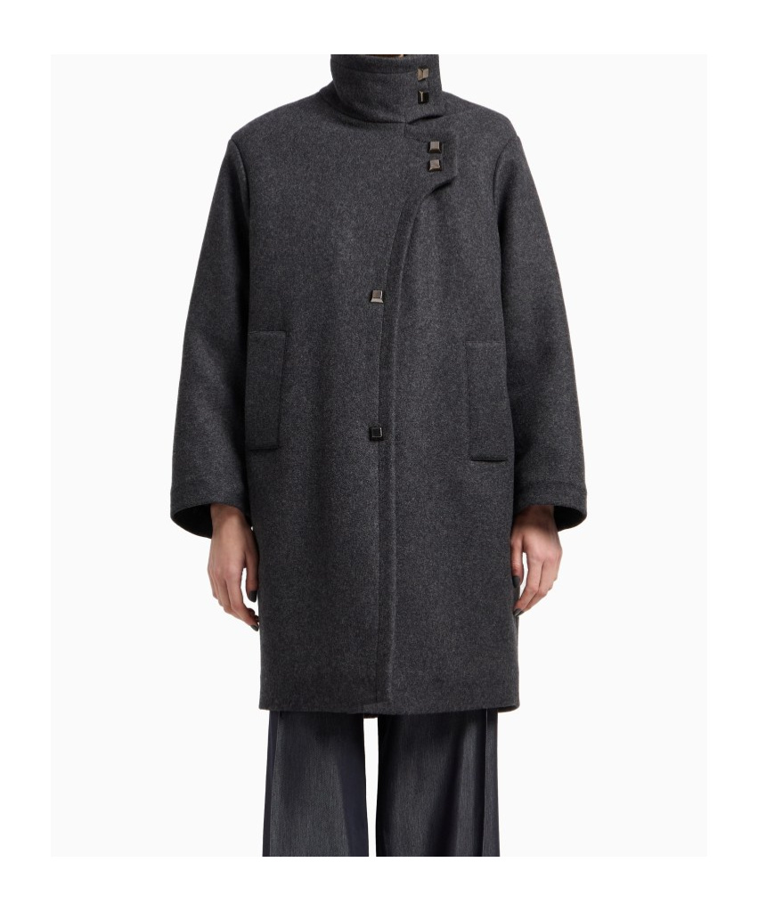 Emporio Armani Polygon Capsule Collection Padded Wool Cloth Coat In Gray