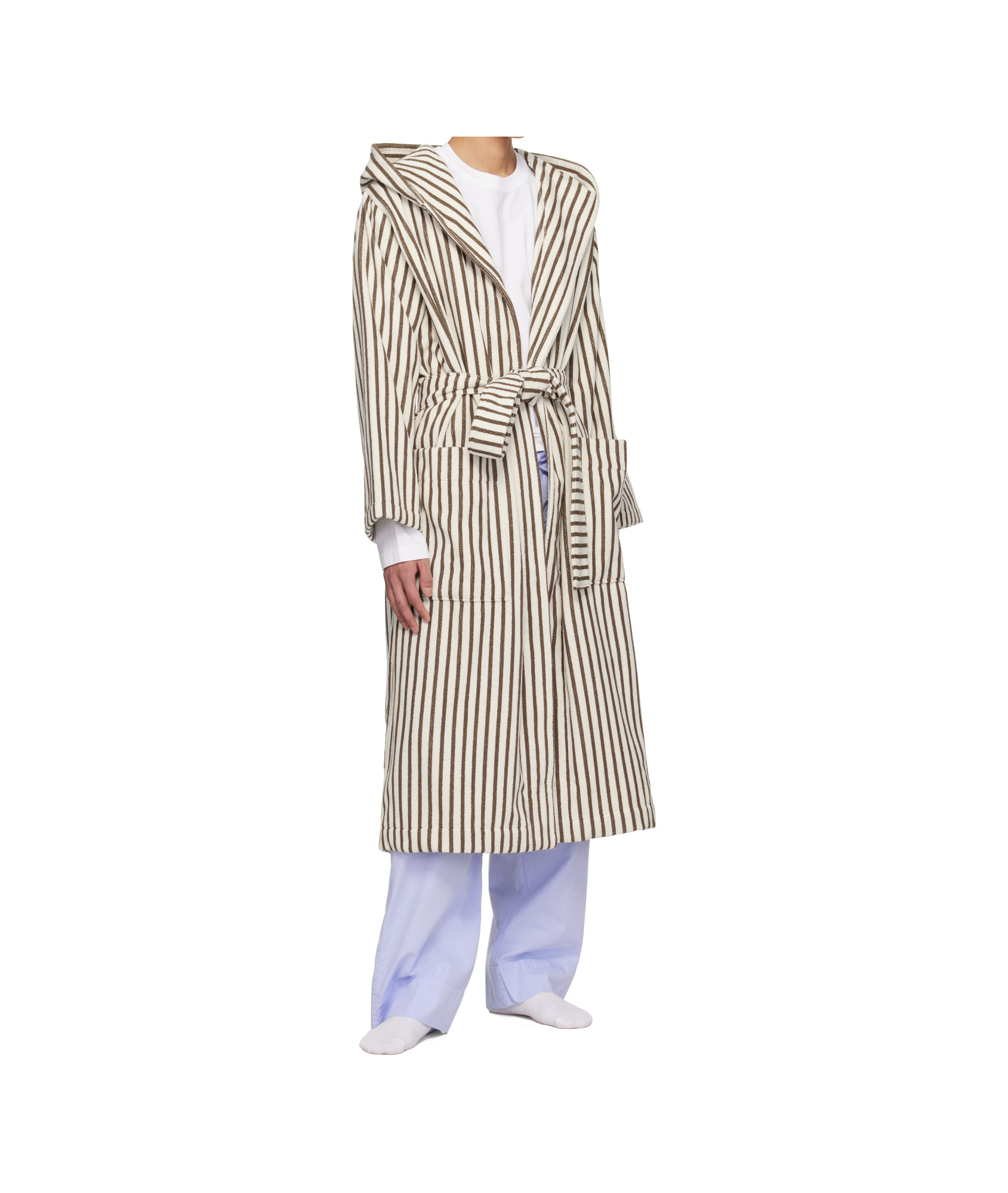 Tekla Womens Kodiak Stripes Hooded Striped Organic-cotton Robe In Brown