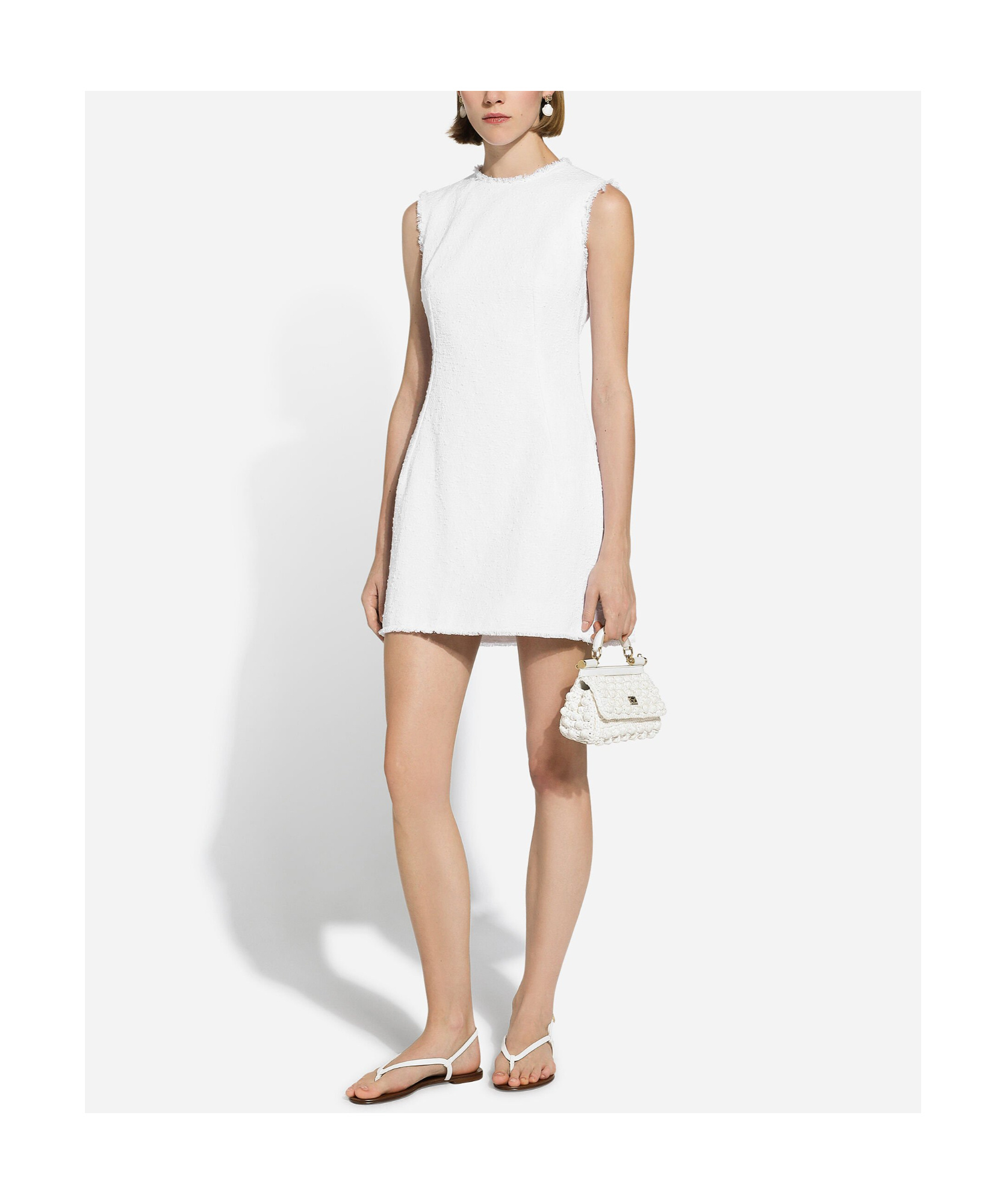 Dolce & Gabbana Tweed Sleeveless Minidress In White