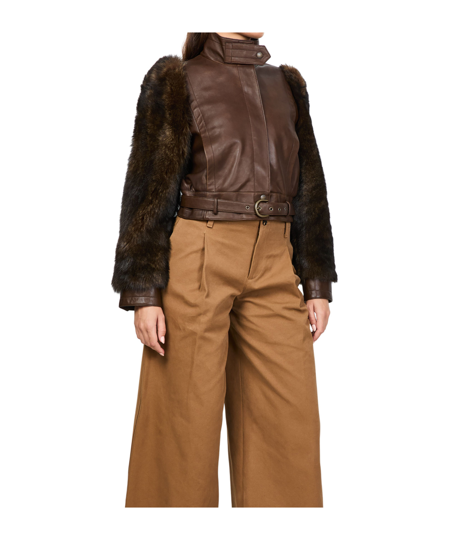 Chloé High Collar Long Sleeve Leather Jacket In Black