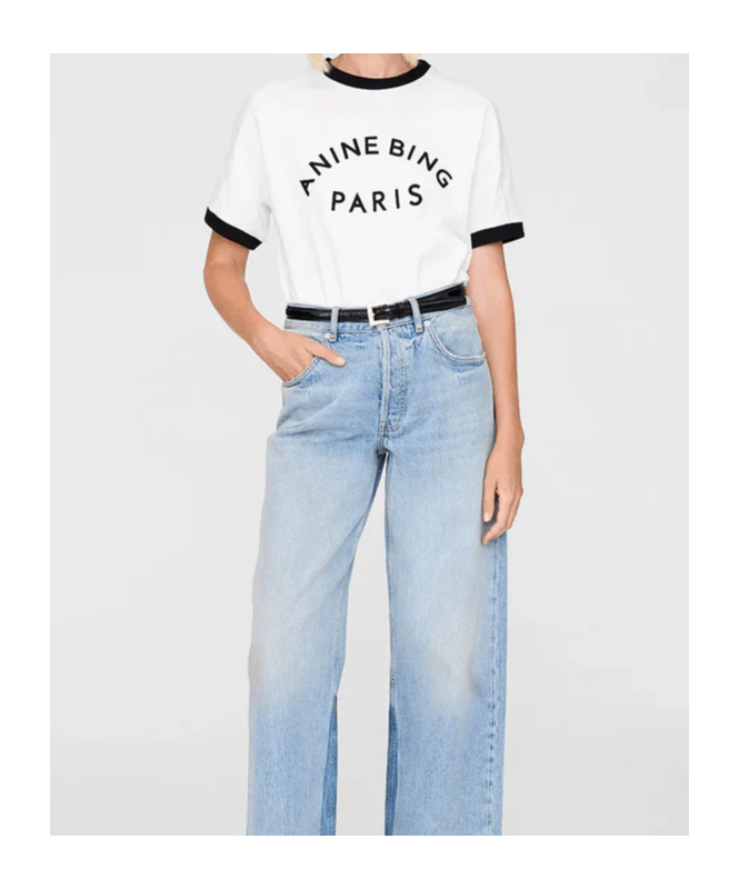 Anine Bing Short Sleeve Top Featuring Contrast Trim In White