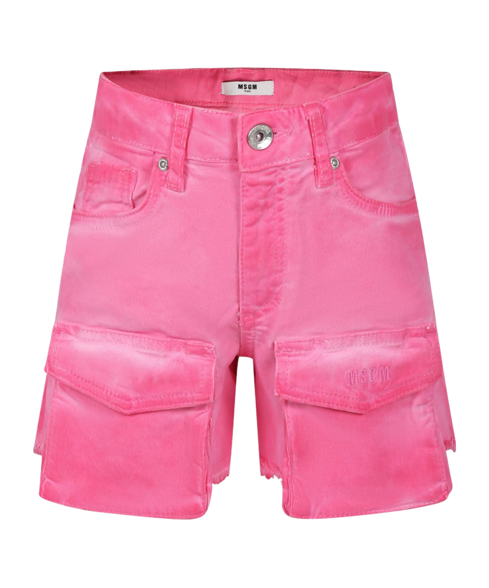 Msgm Embroidered-logo Twill Shorts In Pink