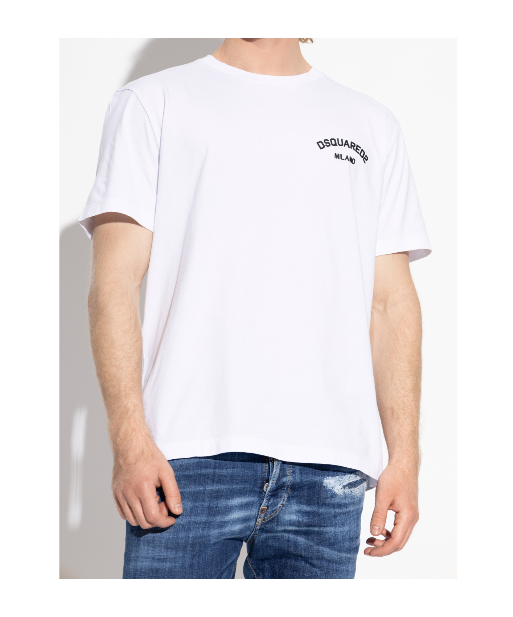 Dsquared2 Men White Crewneck T-shirt With Logo Lettering On The Front In Cotton Man In White