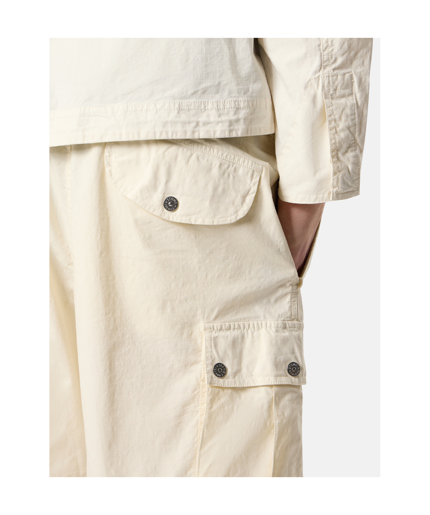 Stone Island Comfort Fit Cargo Bermuda Shorts With Elasticated Waistband In Ivory
