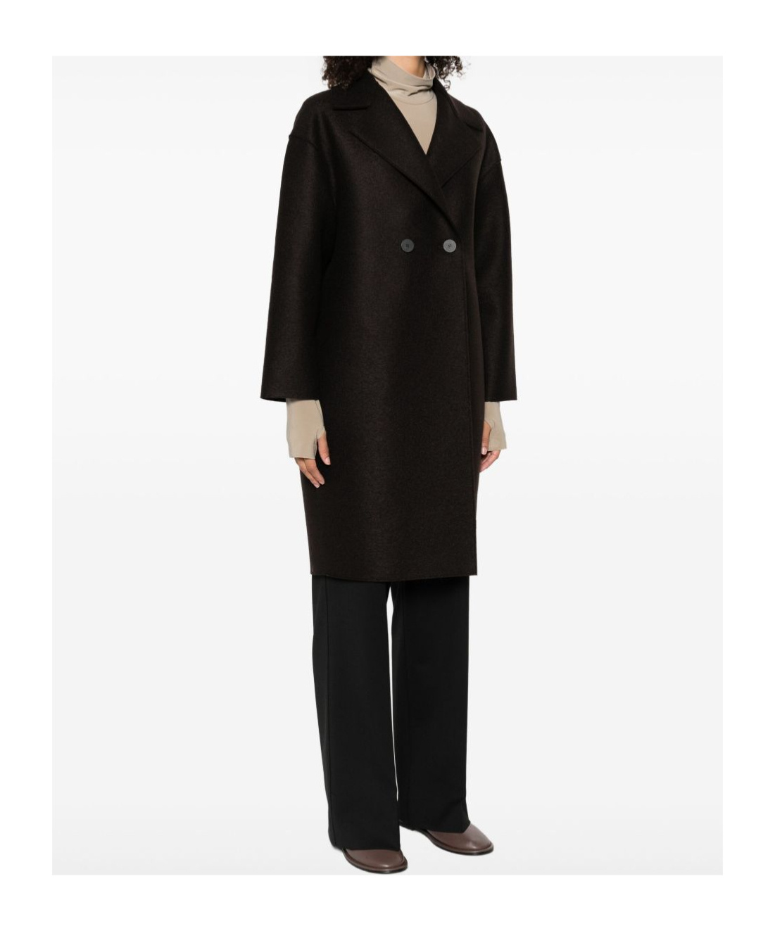 Harris Wharf London Black Double-breasted Coat With Dropped Shoulders In Wool Woman In Black