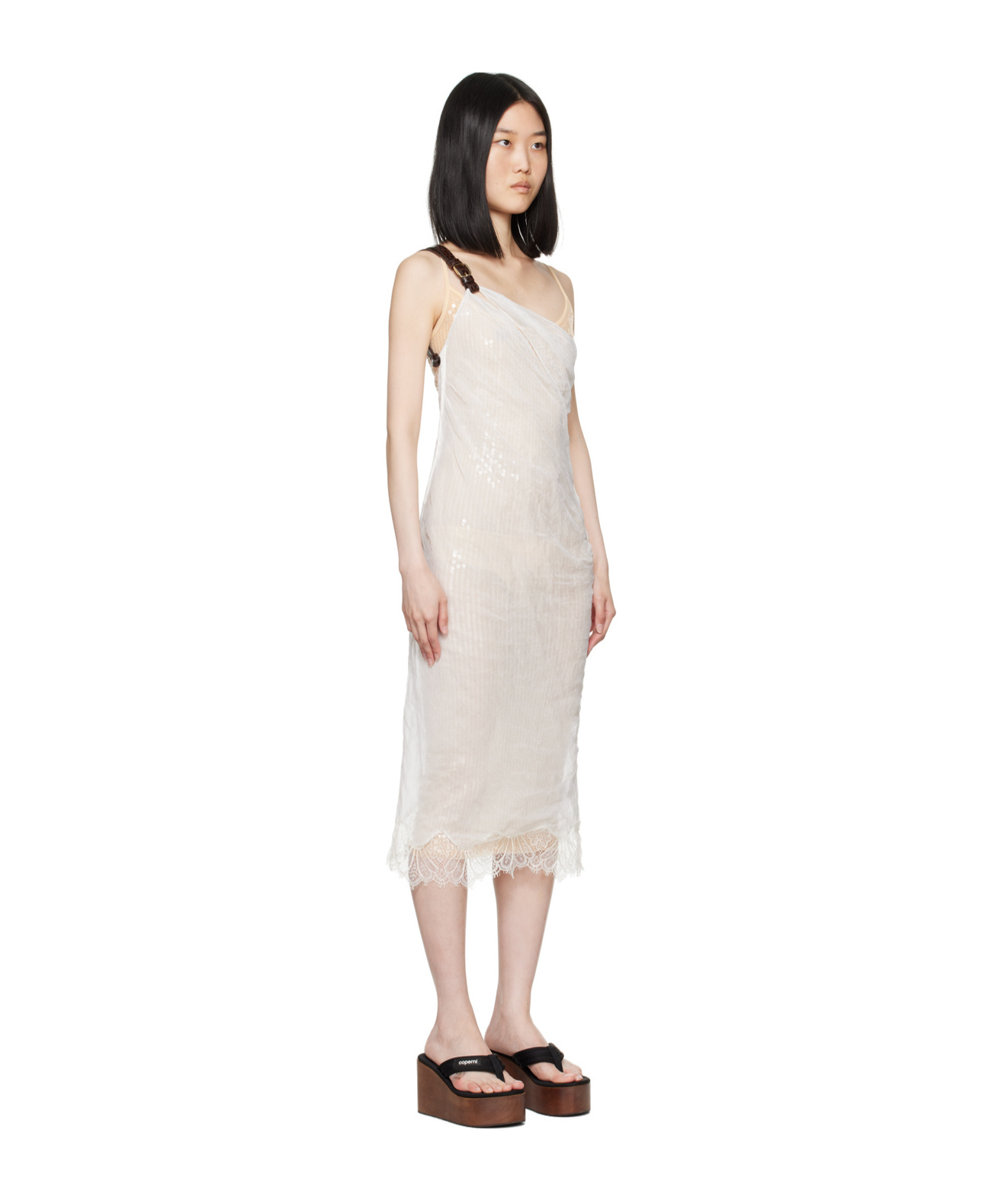 Coperni White Wrinkled Belt Midi Dress In White