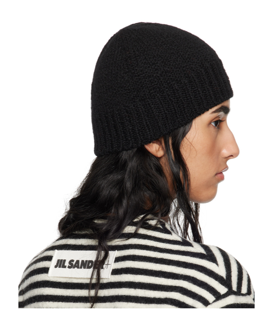 Jil Sander Black Irregular Texture Wool Beanie In Black