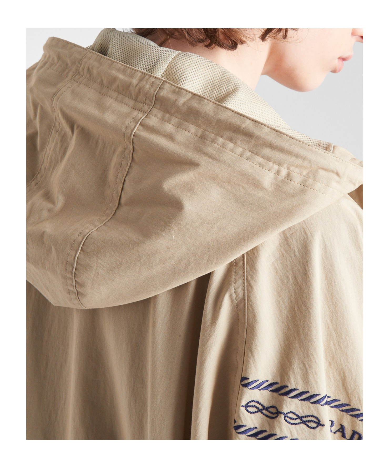 Prada Logo-embroidered Hooded Jacket In Brown