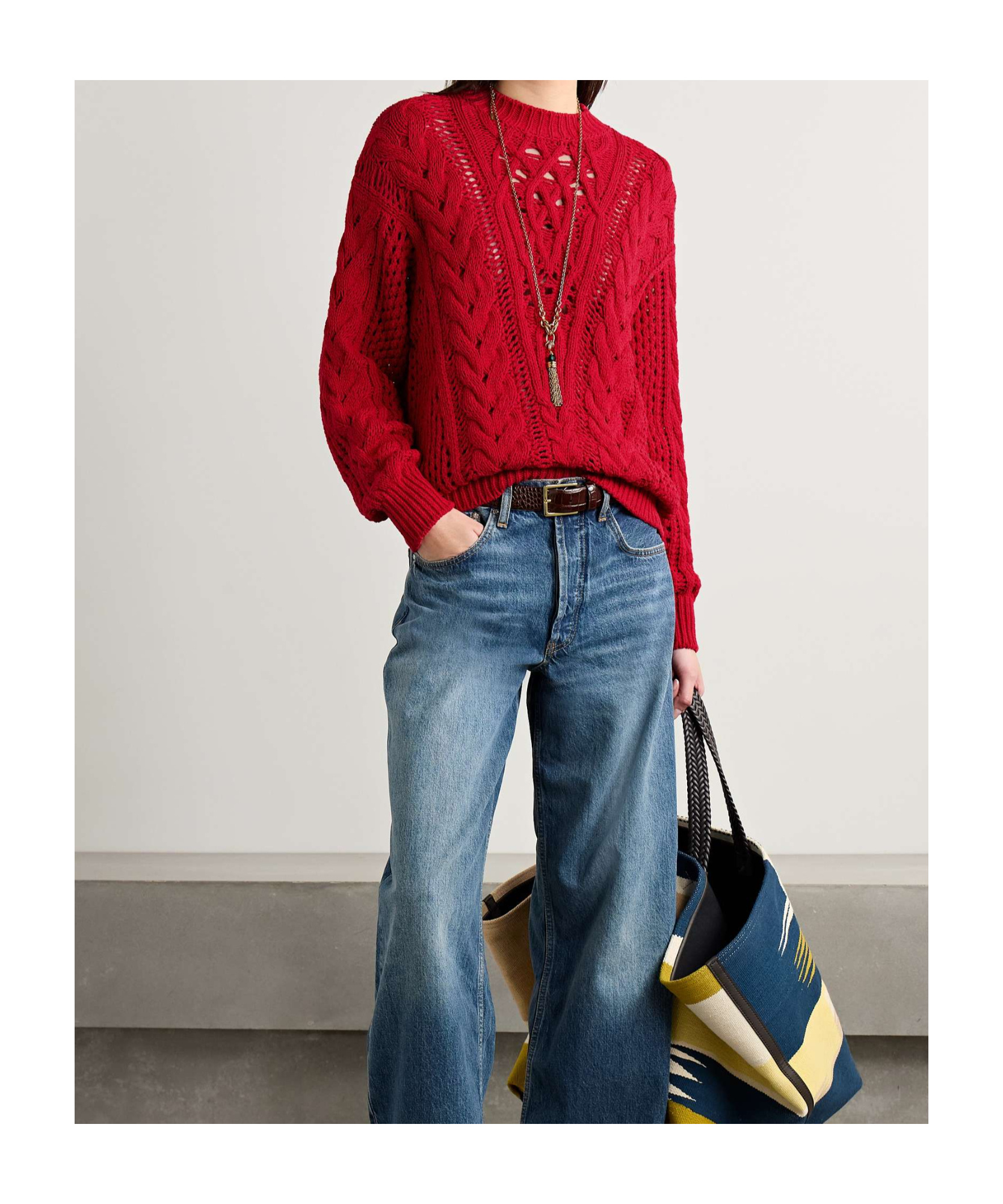 Isabel Marant Étoile Lenza Open-knit Cotton-blend Sweater In Red