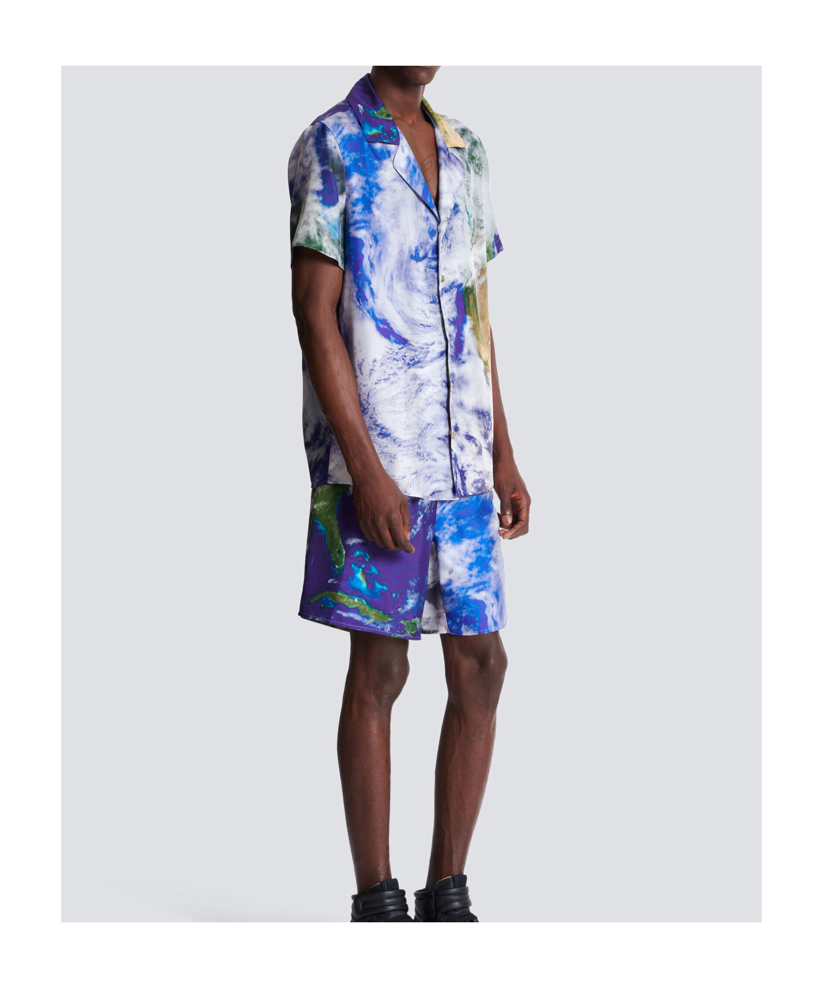 Balmain Pyjama Shirt With Earth Print In Multi