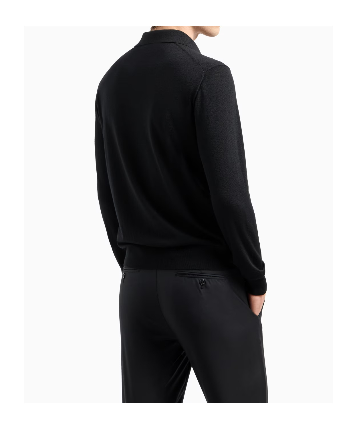 Giorgio Armani Official Store Long-sleeved Polo Shirt In Virgin Wool In Black