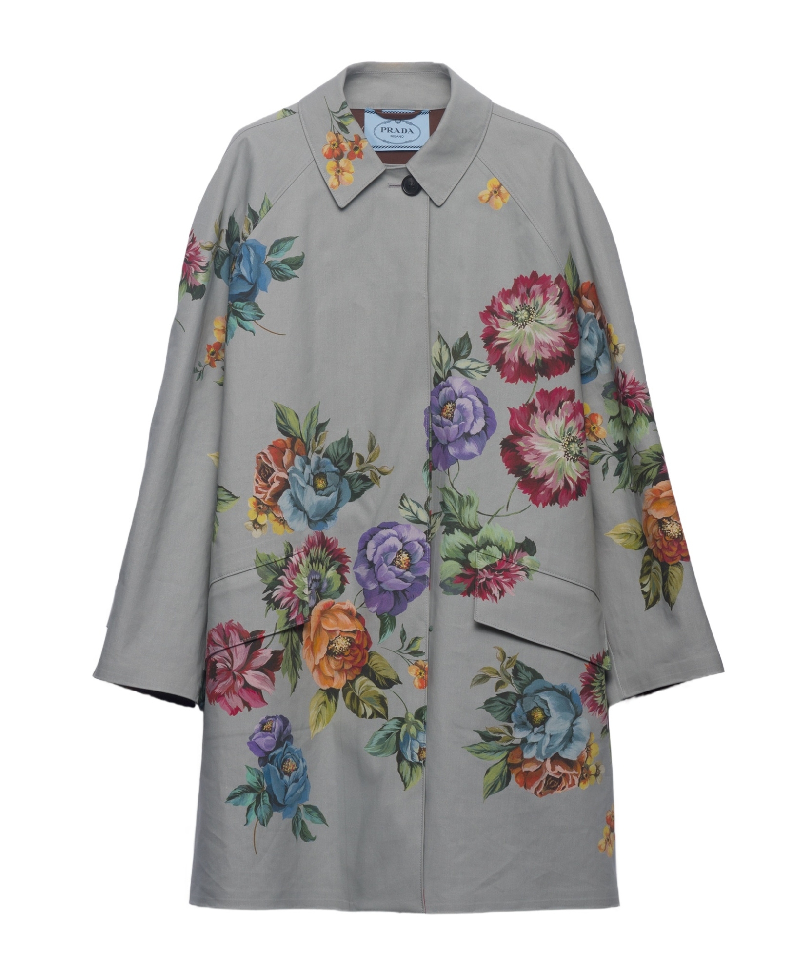 Prada Printed Long-sleeved Coat In Gray