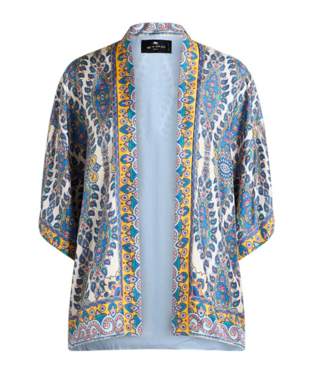 Shop Etro Printed Twill Kesa Robe In Blue