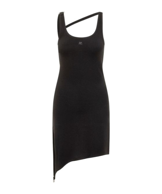 Courrèges Asymmetrical-strap Mini Dress In Black
