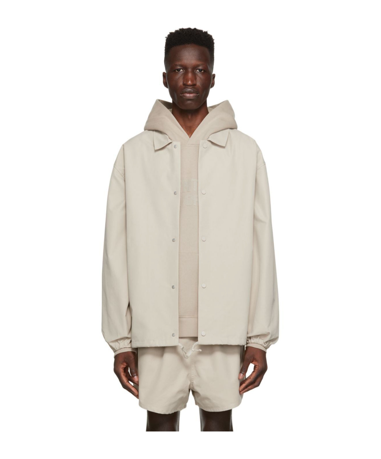 Essentials Graphic-print Drawstring Shirt Jacket In Nude